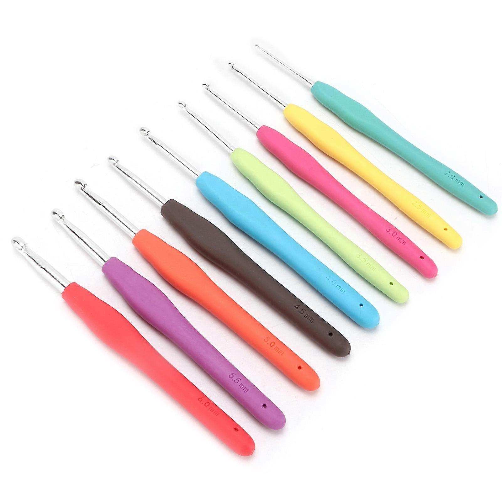 9Pcs Crochet Hooks 2mm‑6mm Ergonomic TPR Soft Handle Aluminum Hooks Needles for Arthritic Hands