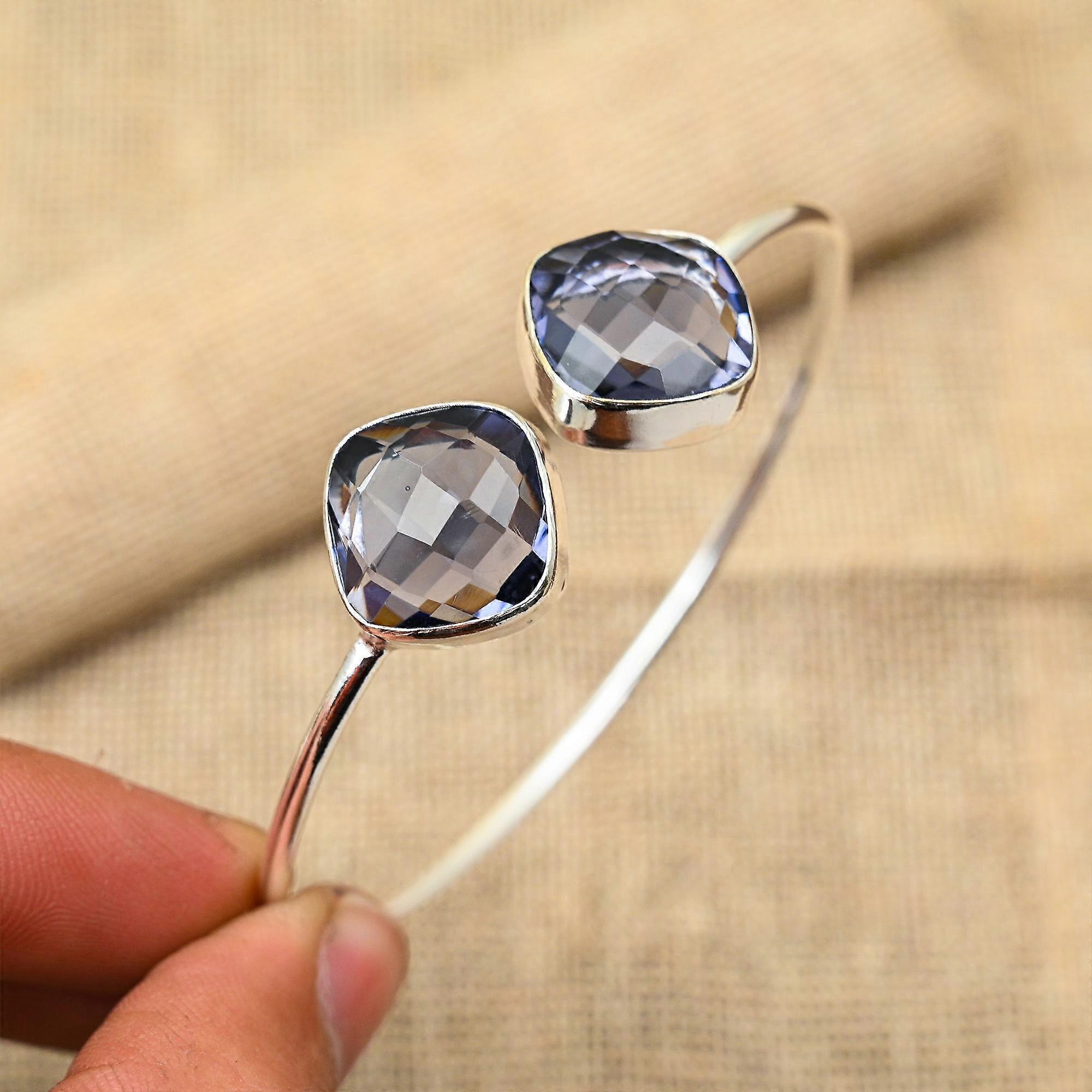 Bracciale regolabile in argento sterling massiccio 925 con pietra preziosa iolite, fatto a mano, per lei