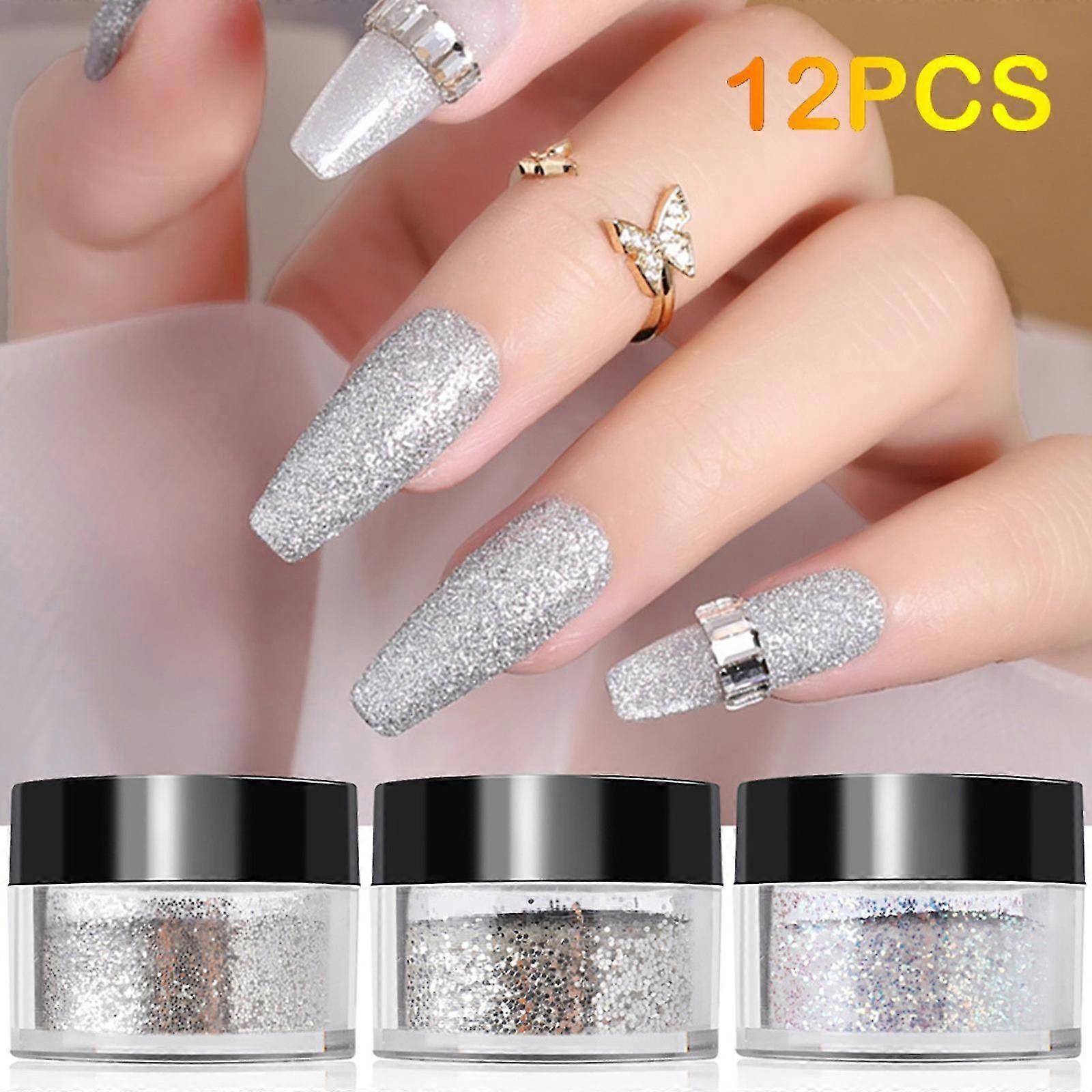 Nail Glitter Pearl Gradient Silver Versatile Classic Mixed Silver Sequin Nail Powder