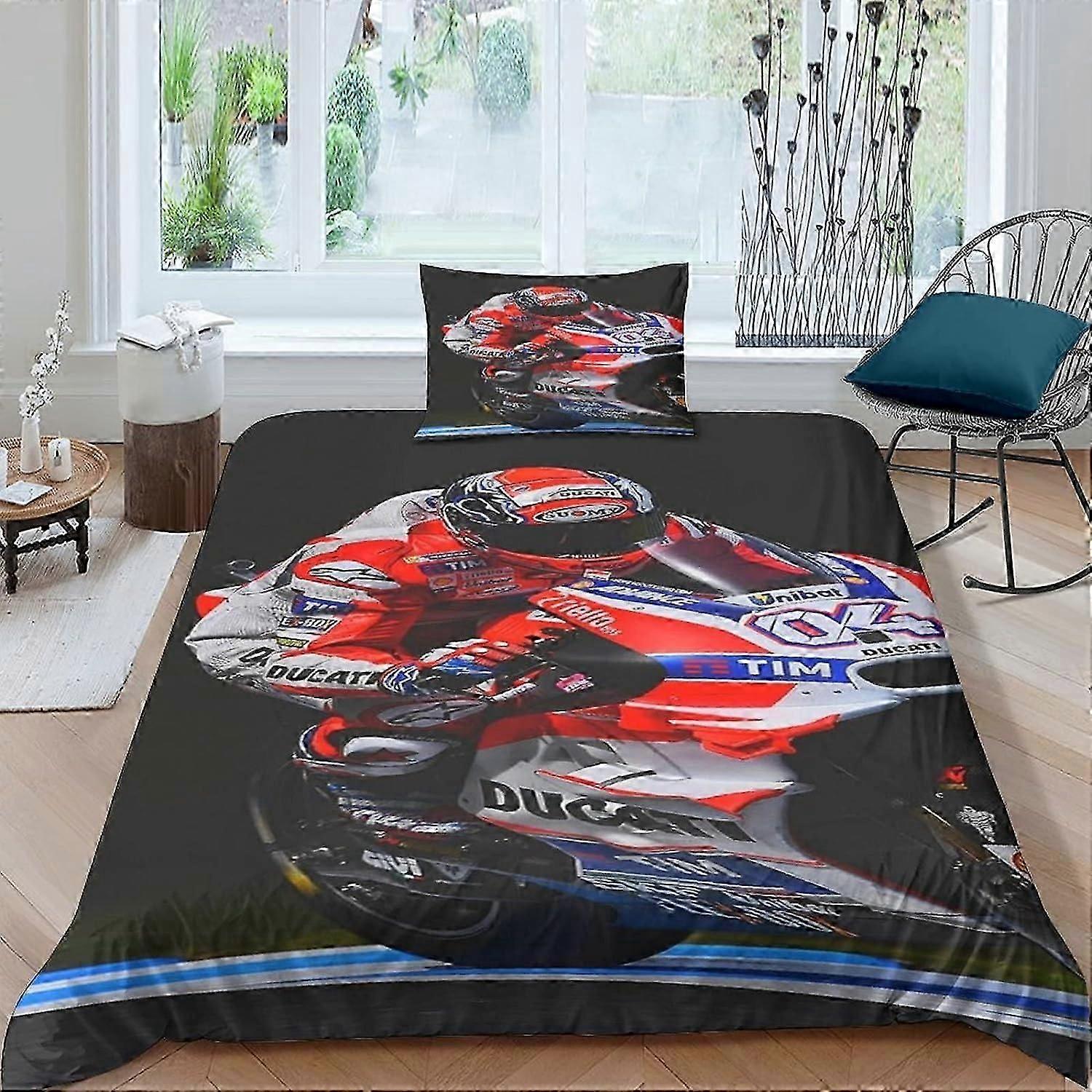 Motogp طقم أغطية لحاف الفراش ، مجموعة فراش موتوكروس موتوسيكلات ثلاث قطع مع أغطية لحاف أغطية وسائد مفردة 135 * 200 سم