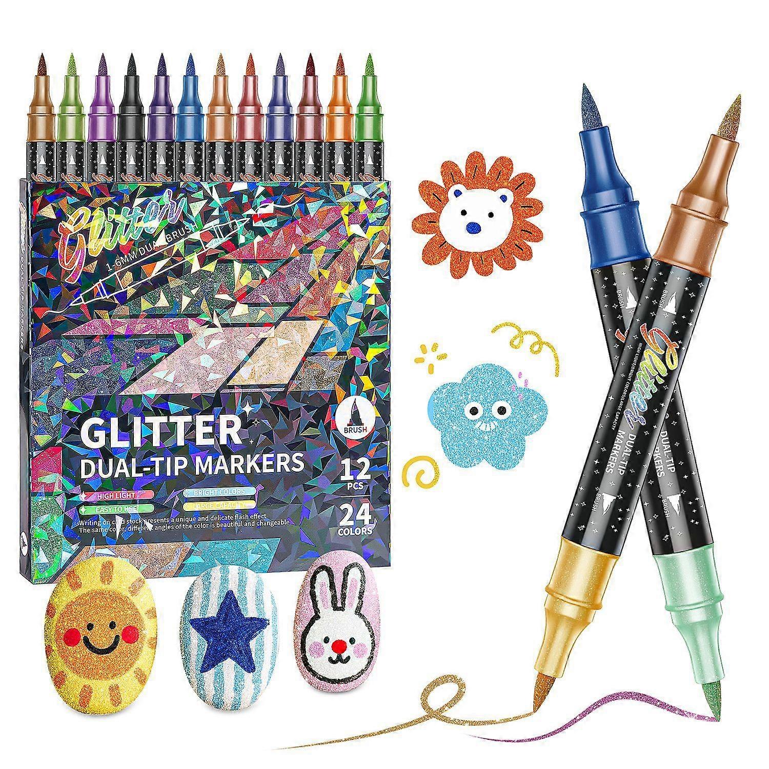 1 Set of Double-Ended Two-Color Glitter Marker Set with Multi-Color Soft Tip Pearl Glitter Painting Pens and Watercolor Pens