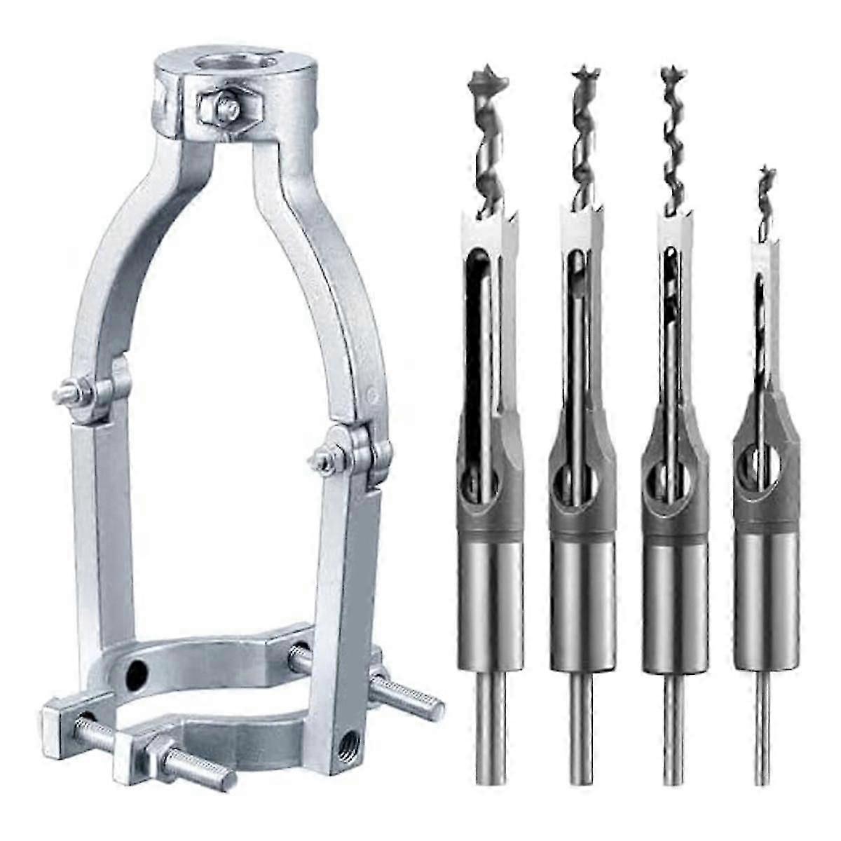 Square Hole Drill Bit Adapter with 4 Drill Bits for Drill Press - Hollow Chisel Mortise Drill Tool - 12098