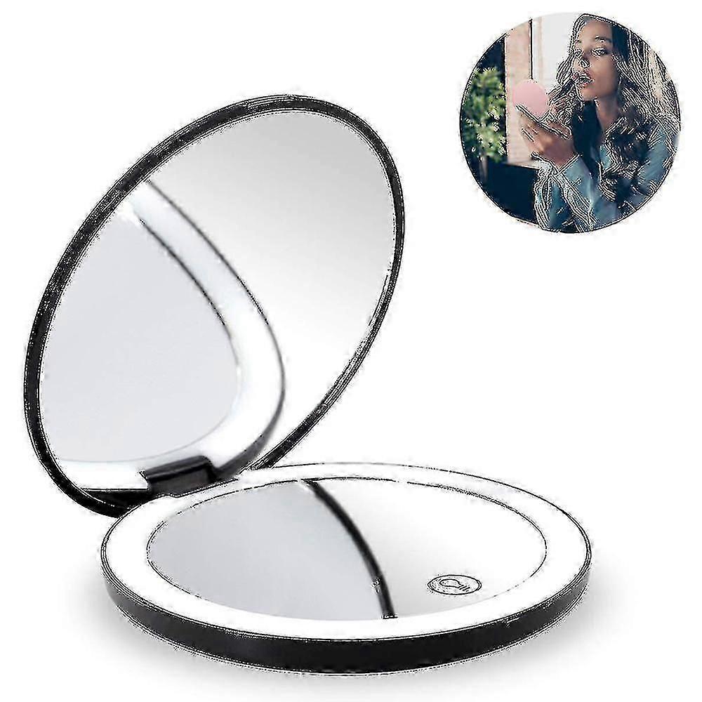 Lighted Travel Makeup Mirror with Illuminated Double Sides, Compact for UK On-the-Go Use