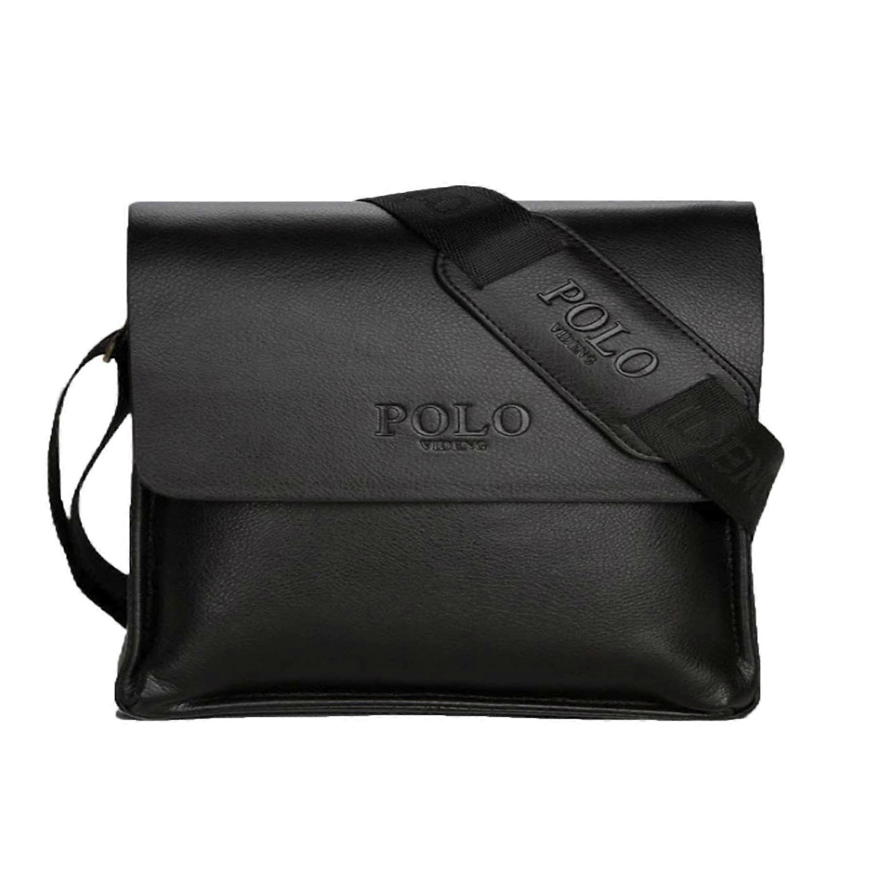 Videng Polo Leather Black Brown Tablet Messenger Bag Briefcase Pockets Shoulder Strap