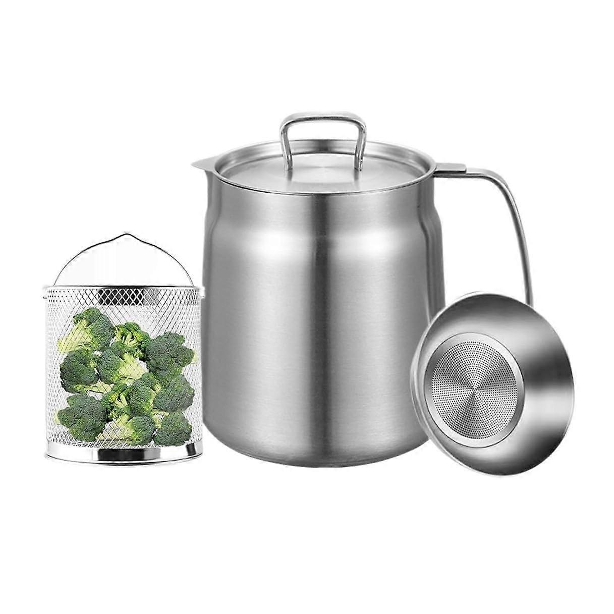 2L Stainless Steel Fryer Pot with Basket and Fine Mesh Oil Filter for Deep Frying