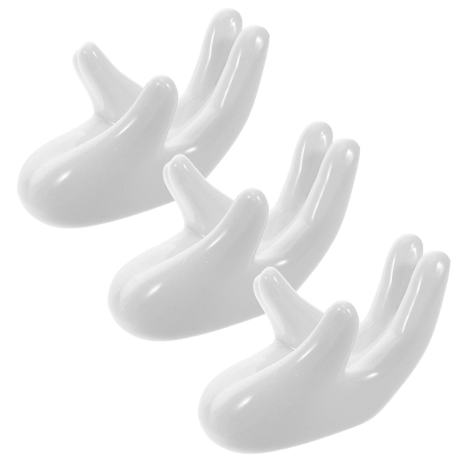 White Ceramic Hand Shape Egg Cup Holder for Easter Egg Display 3Pcs