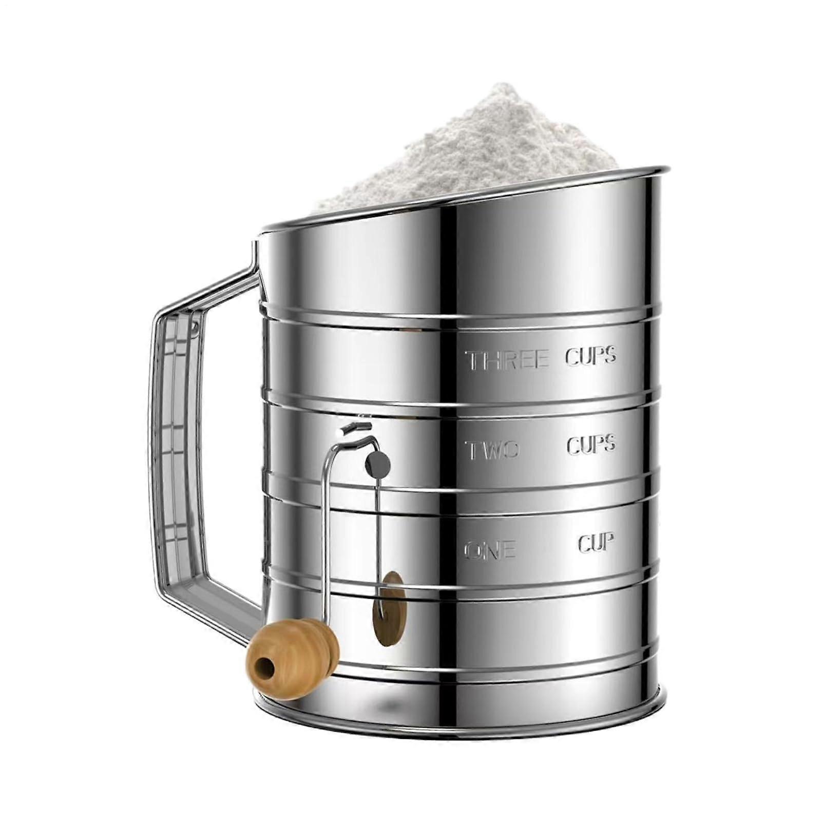 Baking Flour Sifter with Fine Mesh and Agitator, Dishwasher Safe Sugar Sieve for Cakes Pastries Bread