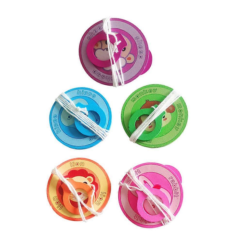 Pull String Wooden Peg-Tops Toy for Kids Educational Fun 5Pcs Set