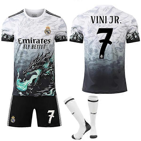 Maillot Real Madrid Édition Spéciale Motif Dragon 24-25 N°7 VINI JR. Tenue de football enfant/adulte avec chaussettes N°7 VINI JR. 22