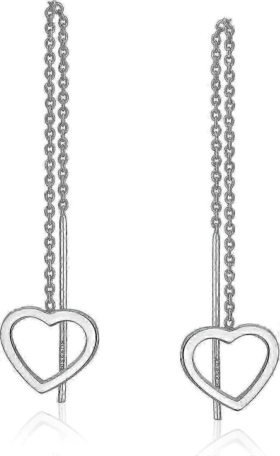 S925 Sterling Silver Open Heart Threader Drop Kolczyki