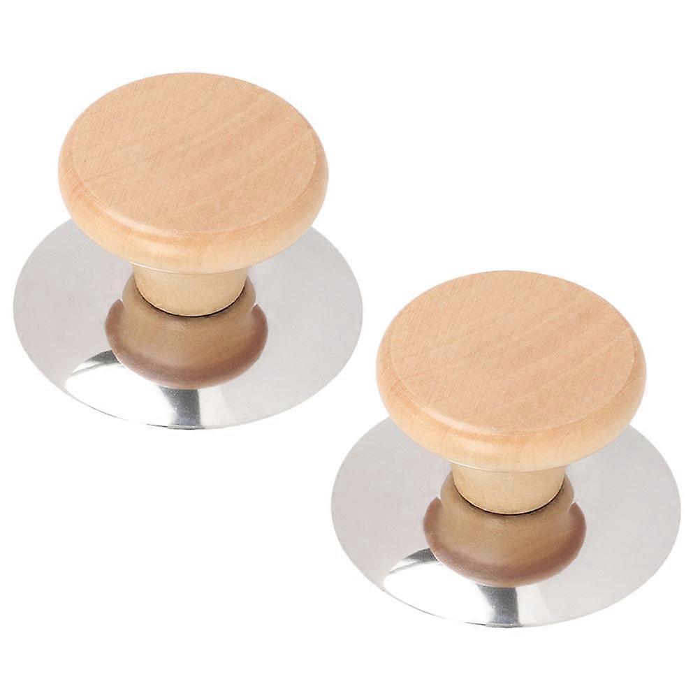 2 Pcs Pot Top Beads Kitchen Stuff Decir Grip Handle Portable Lid Knobs Compact Small Stainless Steel Wood