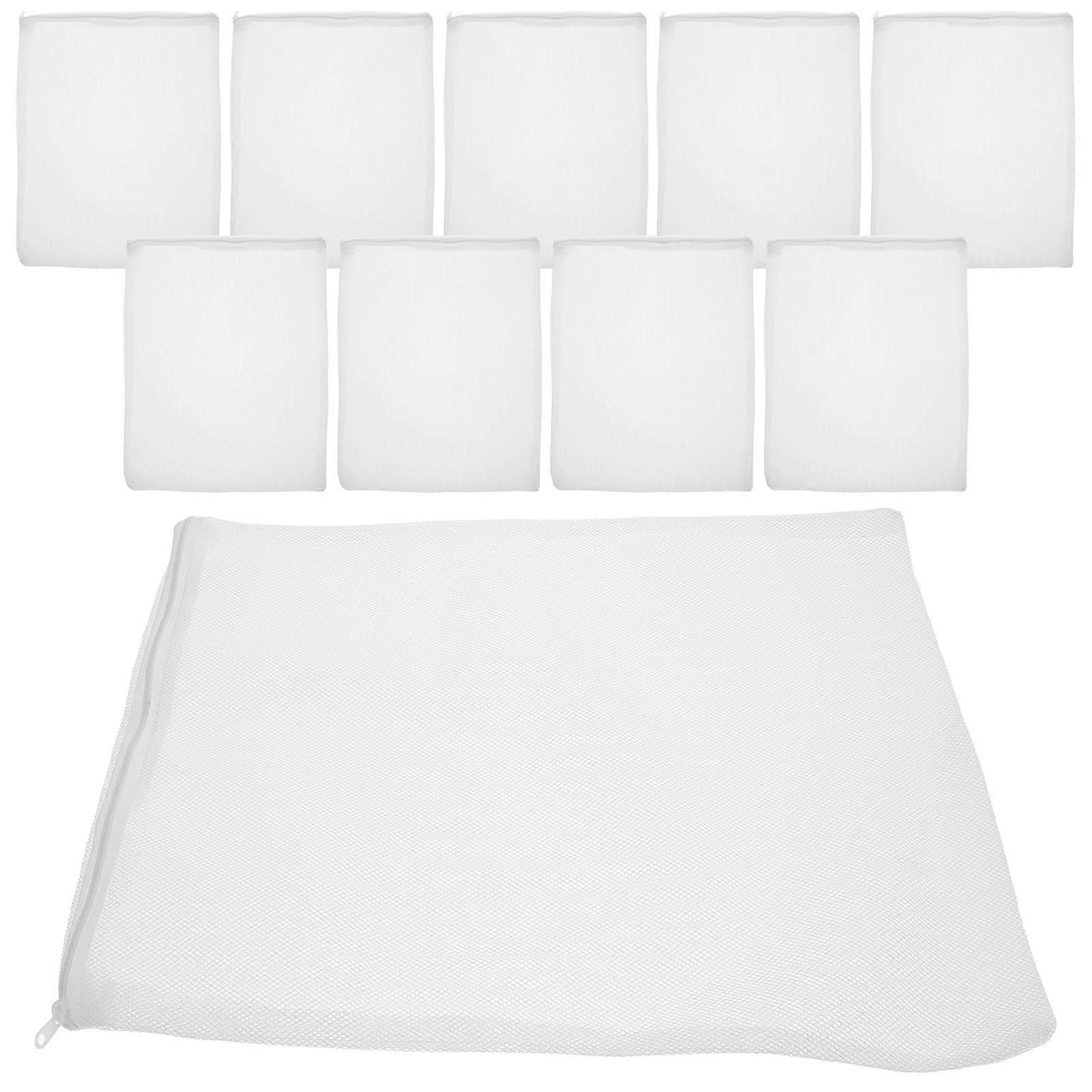 Zipper Mesh Filter Bag Fish Tank Filter Bags for Filtering 10Pcs White Polyester
