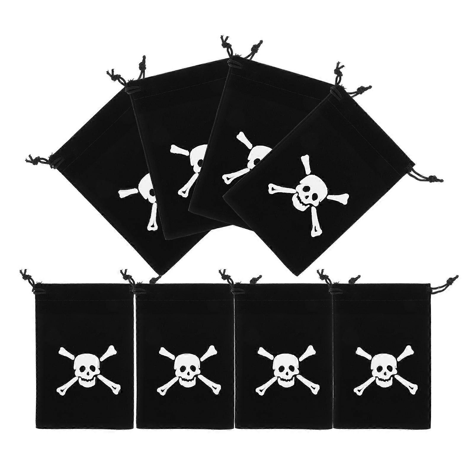 Black Pirate Drawstring Bags for Gift Wrapping and Storage 8Pcs Set