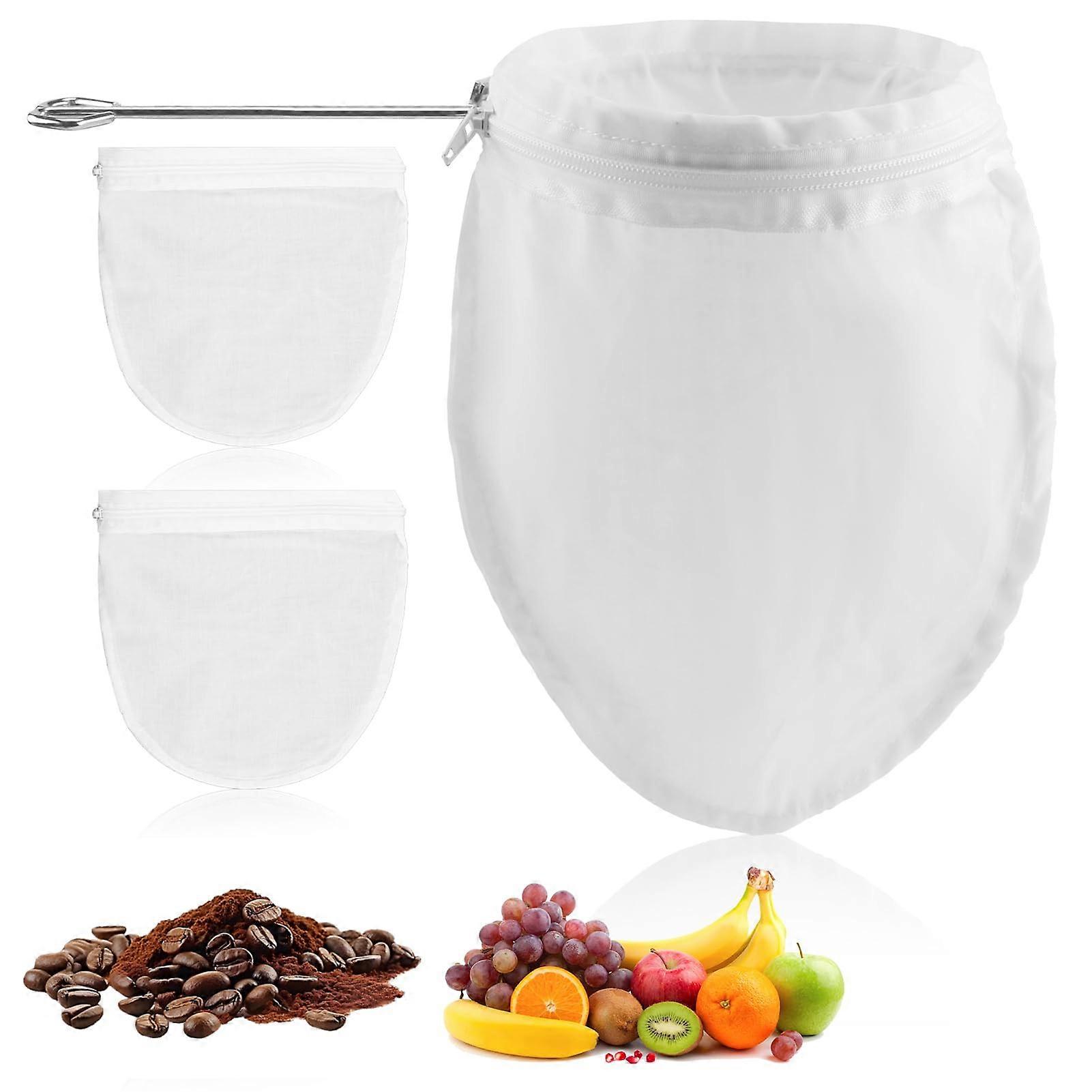 4Pcs Nut Milk Bag Set with Stainless Steel Handle, Fine Mesh Strainer for Juice, Coffee, Yogurt