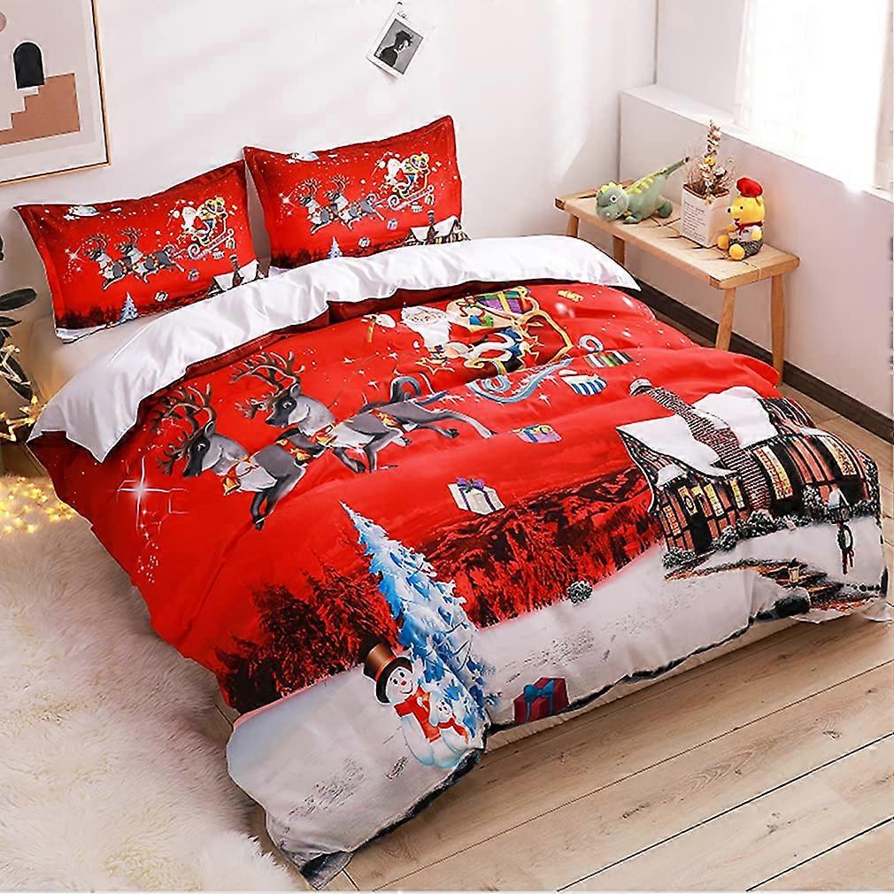 Christmas Duvet Cover Queen Size with Santa Claus and Reindeer, Festive Holiday Bedding Set with Hidden Zipper Closure