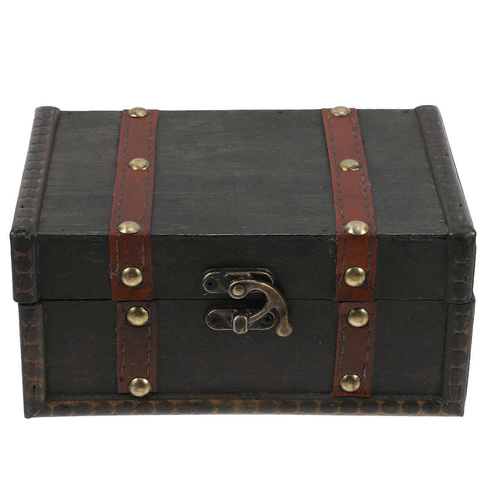 Rectangular Wooden Treasure Chest for Storage Small Decorative Box