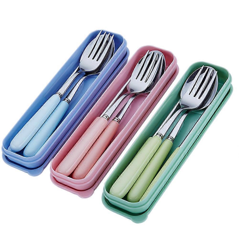 Tableware Chopsticks Spoons Fork Stainless Steel Set for Eating Use Pink