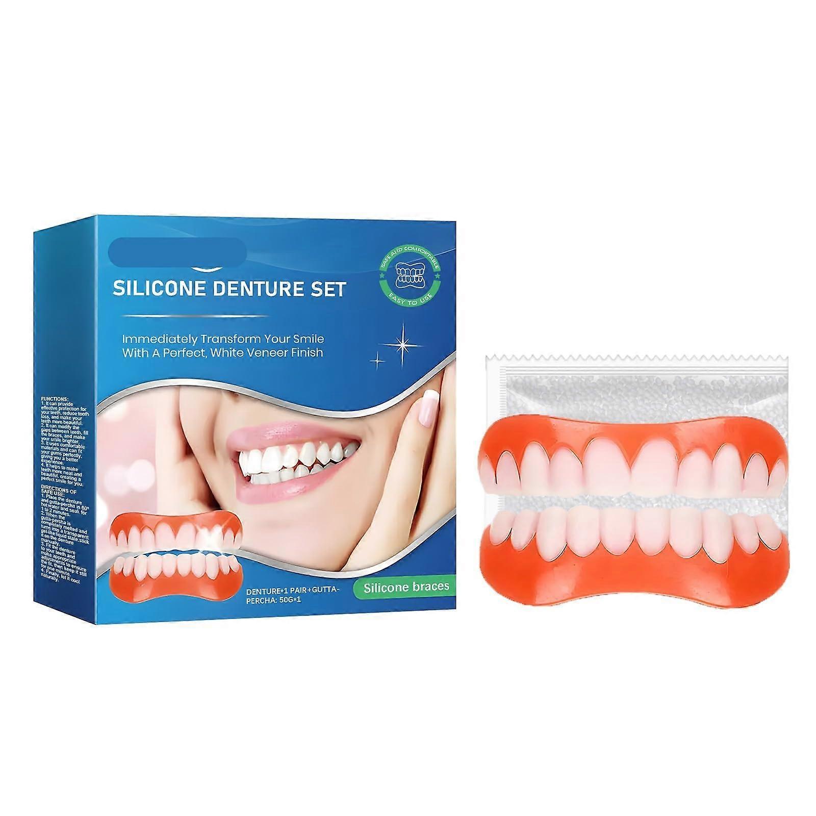 Fake Teeth Silicone Temporary Dentures 3PC Set for Instant Natural Smile and Teeth Gap Coverage