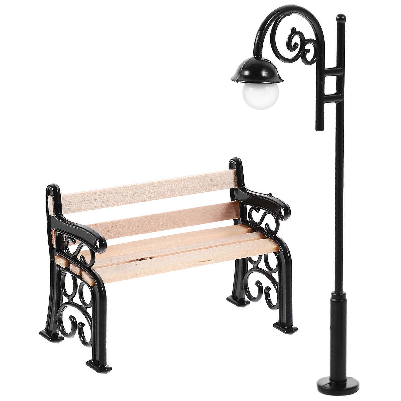 Mini Street Light Model and Park Bench for Decoration 4Sets