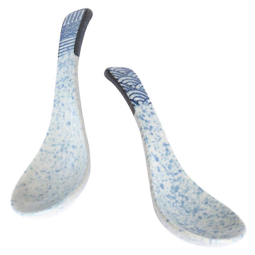 Japanese Style Sea Wave Ceramic Spoon for Multi-Function Food Use 2Pcs