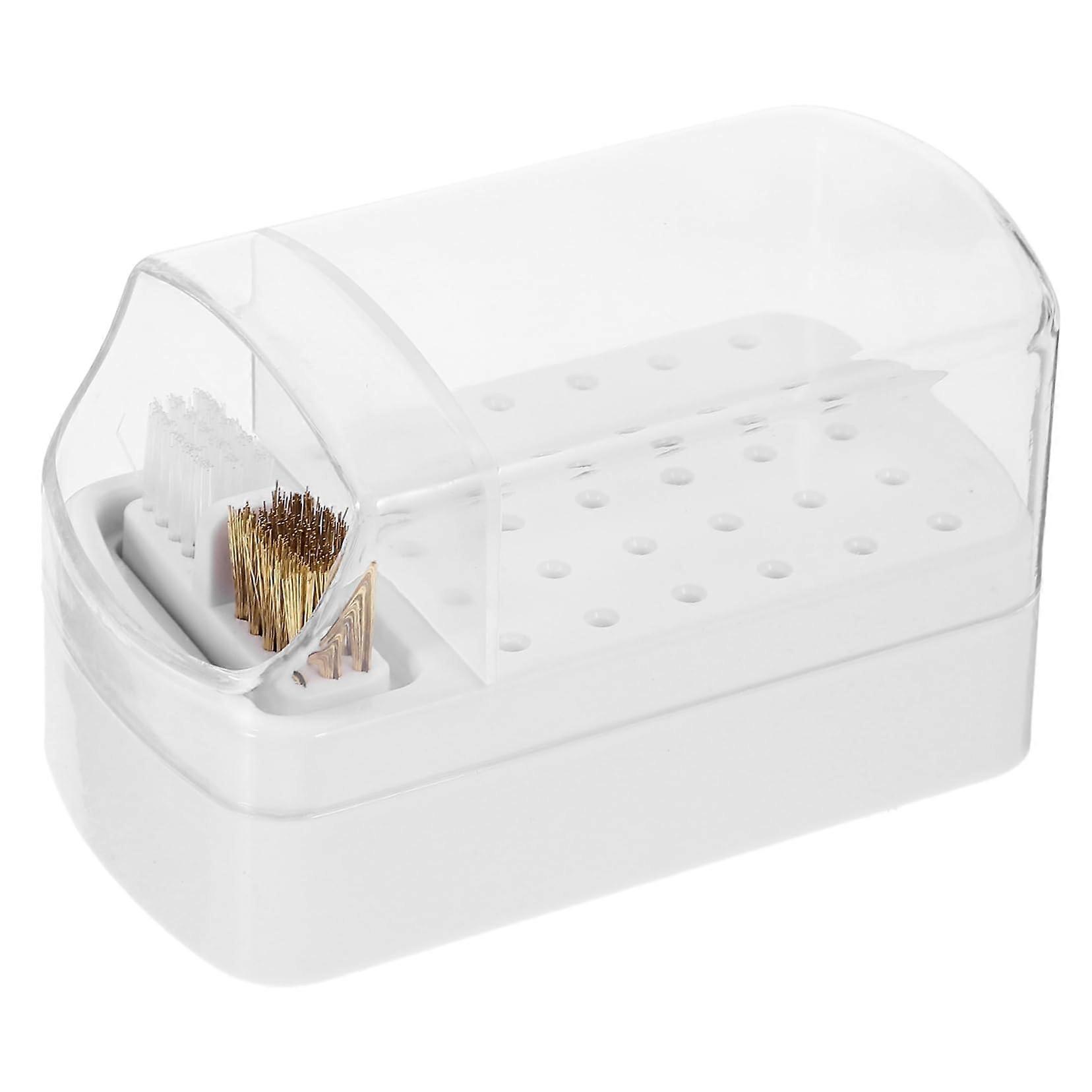 Nail Drill Bit Holder Transparent Organizer for Manicure Pedicure Tools Storage Box White