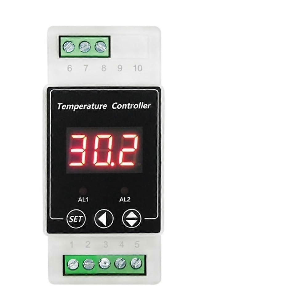 Temperature Controller DIN Rail Mounted Digital Thermostat LED Display Heating and Cooling with Probe