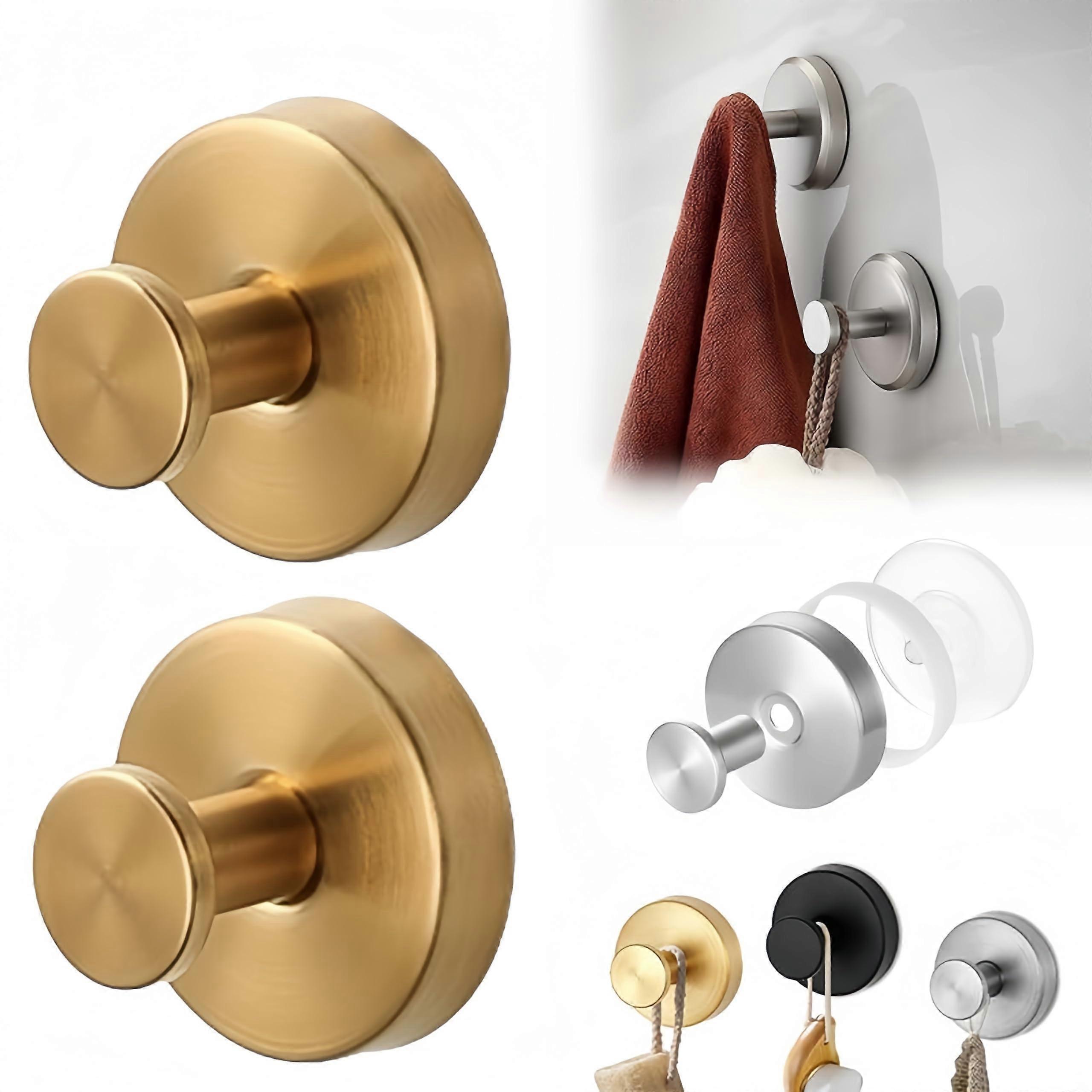 2PCS Shower Suction Hooks Matte Black Rustproof NoDrill Waterproof Bathroom Towel Hooks