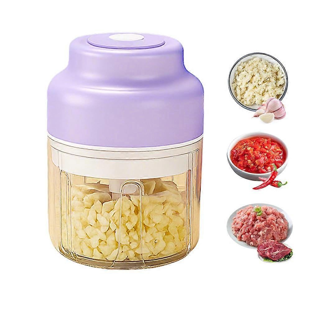 Electric Garlic Chopper USB Rechargeable OneTouch Mini Food Processor for Vegetables Nuts 320ml Purple