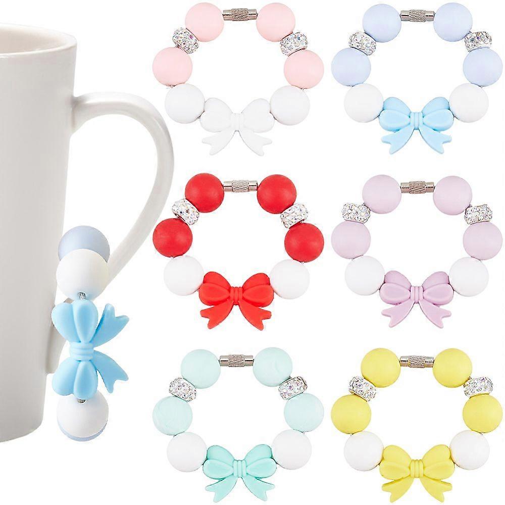 6pcs Silicone Cup Charms Bowknot Round Mixed color 156mm