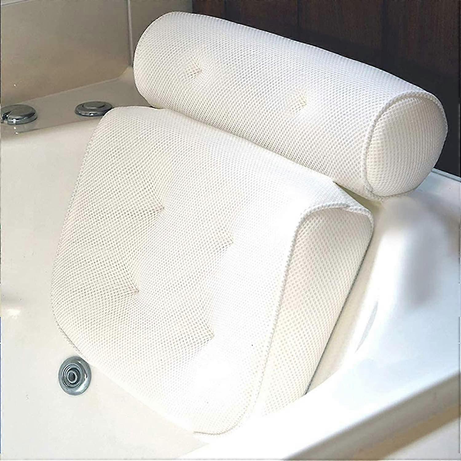 Bath Pillow with Ergonomic Head Neck Support, NonSlip Suction Cups, Breathable QuickDry Mesh