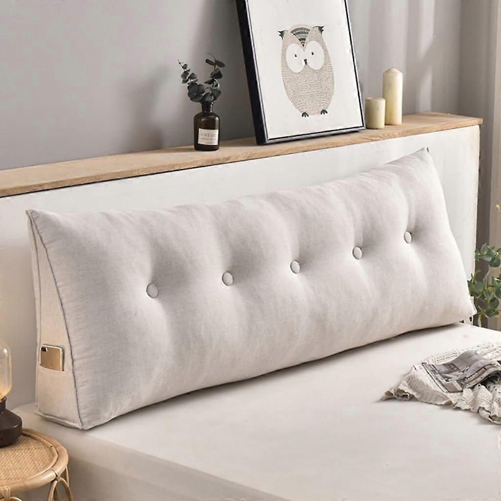 Ergonomic Triangular Headboard Pillow with Side Pockets, Removable Washable Cover, 47 Inch White