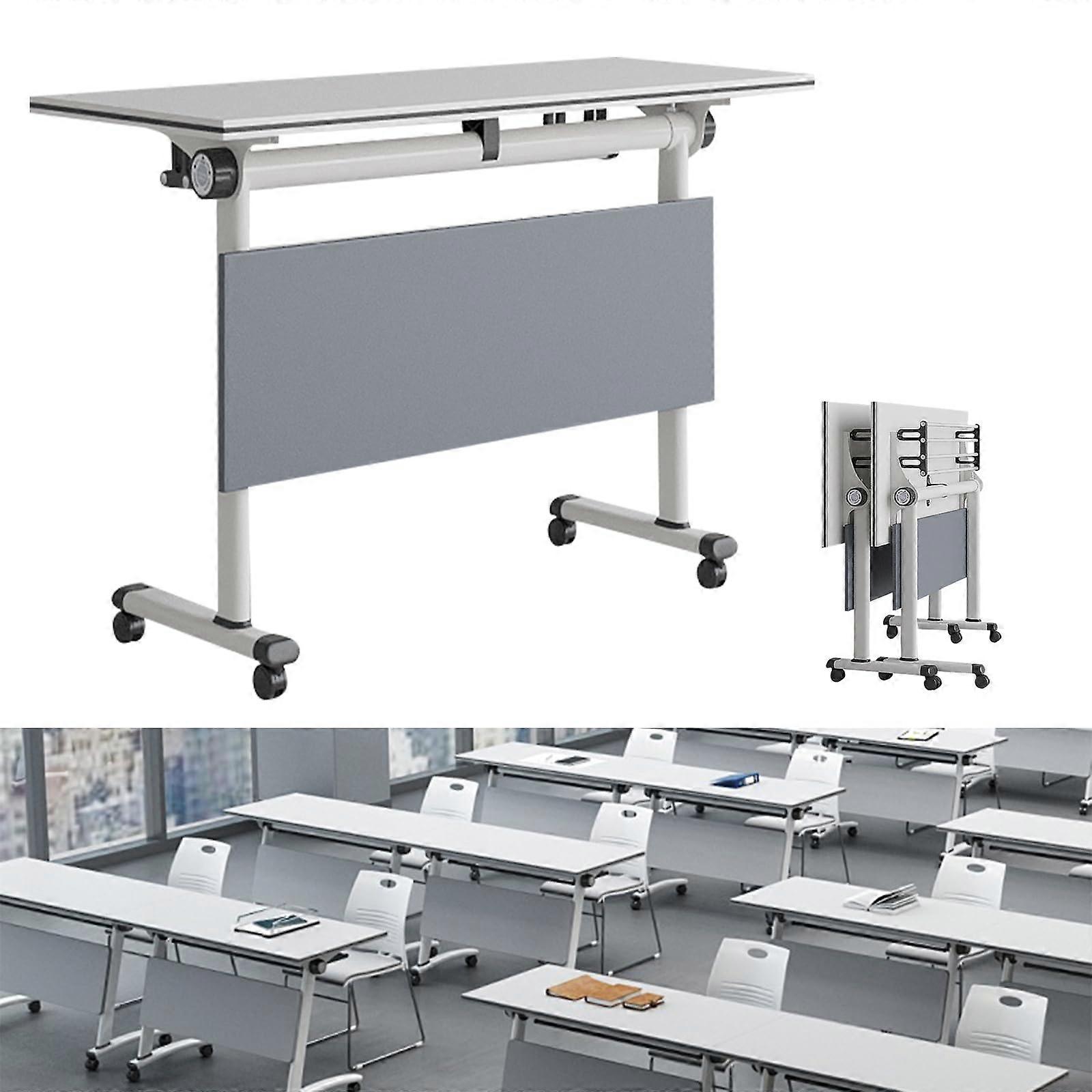 Folding Conference Table with Wheels, OneClick Flip Design, SpaceSaving Mobile Training Table 47.2'