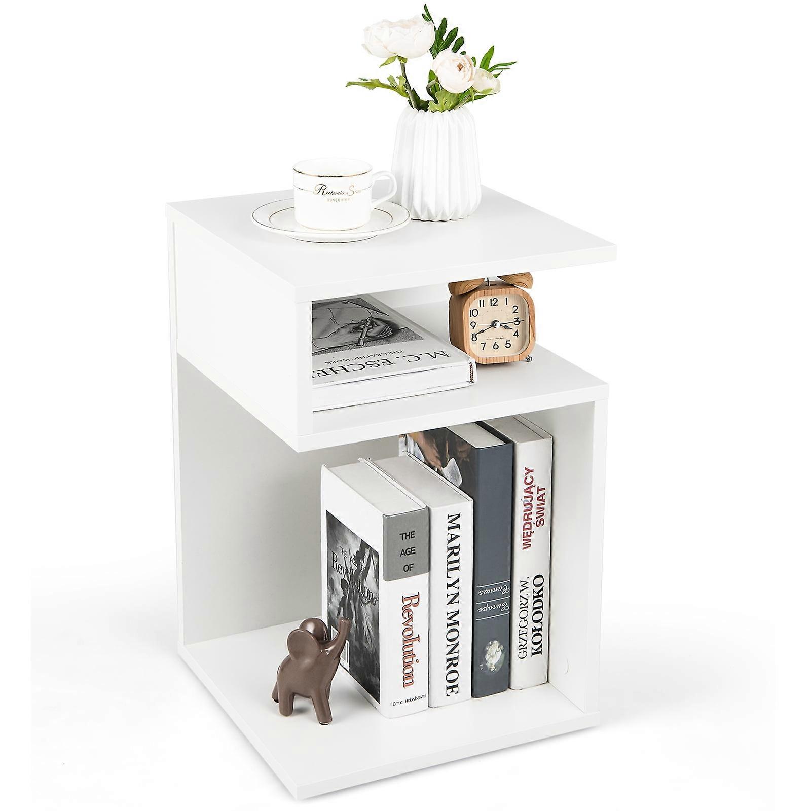 S-Shaped End Table, Sofa Side Table, Modern Nightstand, Accent Bedside Table for Small Space