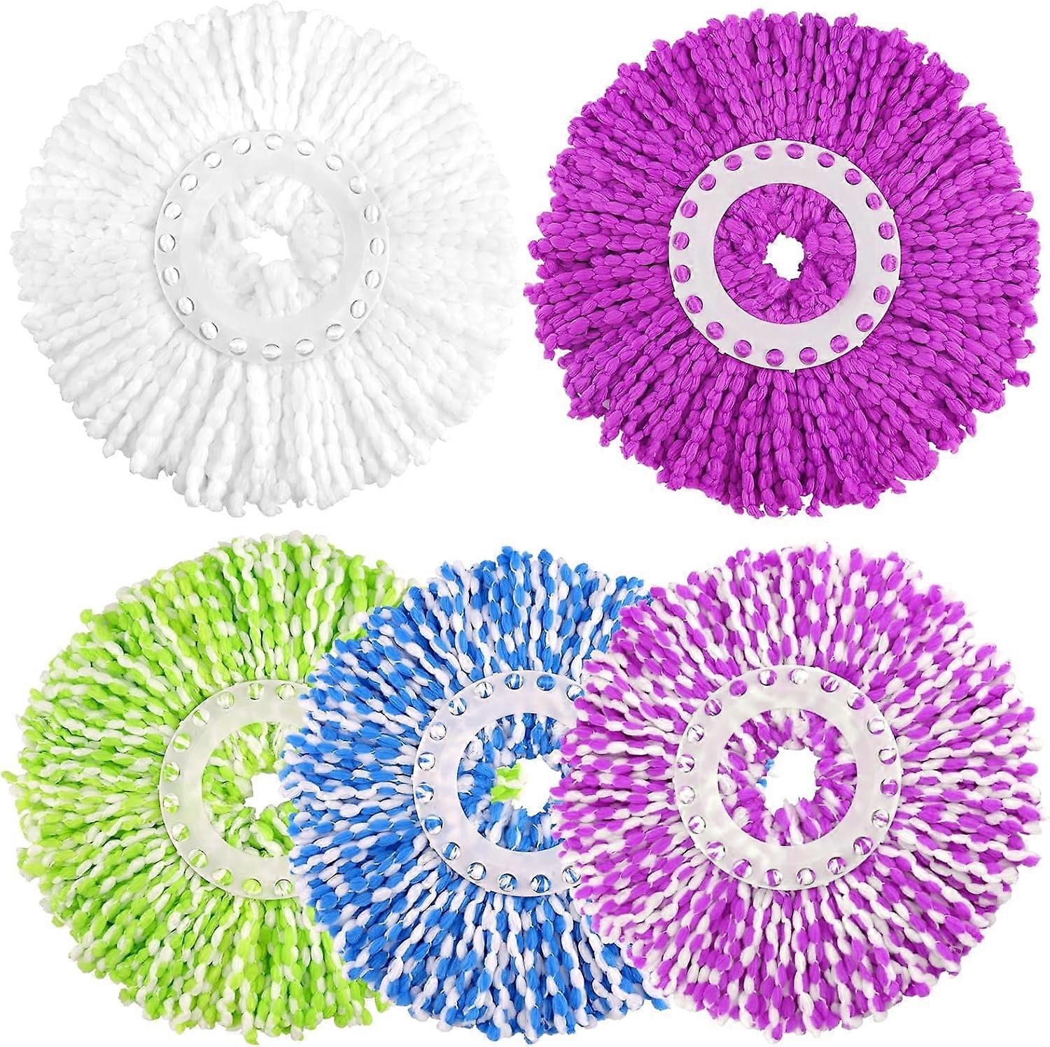 5-Pack Spin Mop Replacement Heads, Round, Universal, Compatible with 360° Spin Mop System, Microfiber, Machine Washable