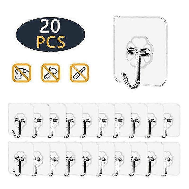 20PCS No Mark Transparent Hooks for Bathroom and Kitchen