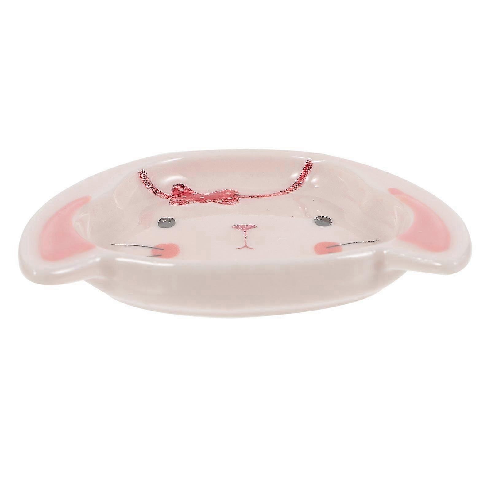 Pink Ceramic Sauce Container for Kitchen Use Cartoon Rabbit Plate