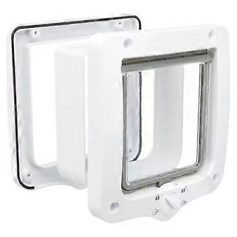 Cat Flap 4-Way Door with Tunnel White Plastic Silent Lockable 20 x 22cm