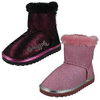 Girls Pineapple Flat GGY Fleece Lined Comfy Boots H4R194 - Fuchsia Textile - UK Size 13 - EU Size 32 - US Size 1