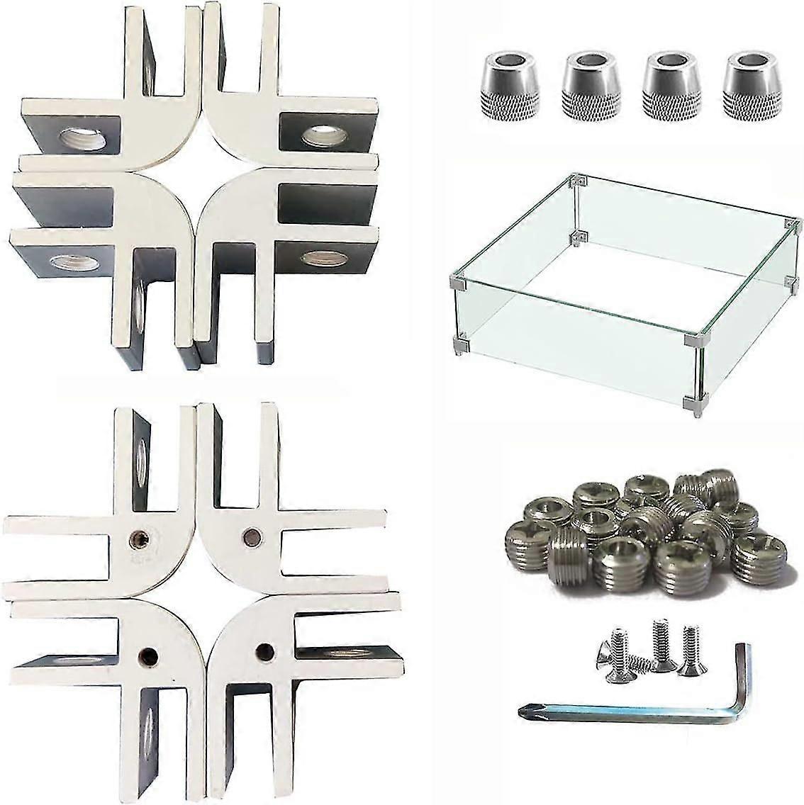 Fire Pit Glass Clamp - 8pcs Flame Guard Corner Hardware Kit