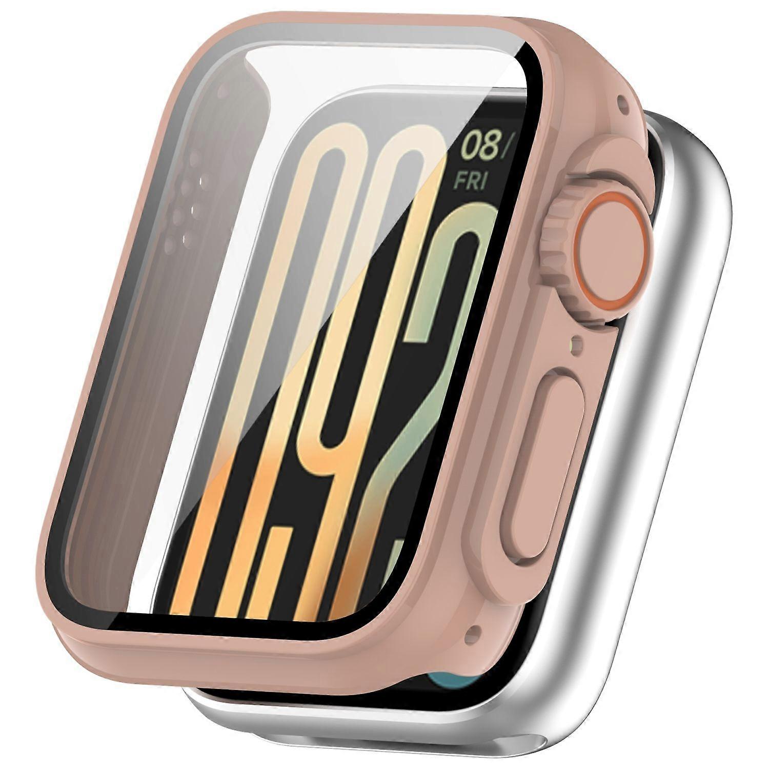 For Xiaomi Smart Band 9 Pro Plastic PC Smart Case + Tempered H9 Hard Glass Pink