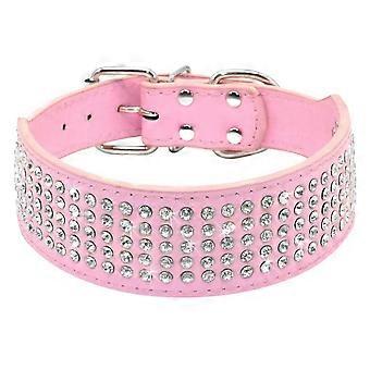Coleiras para cães com strass - 5 fileiras de strass brilhantes em couro PU - 5 cm de largura - Lindo visual para cães de porte médio e grande.