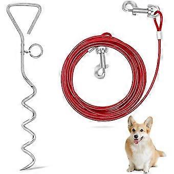 Dog Tie Out Cable And Stake, 16ft/32ft Outside Dog Leash Chain Anti Rust Reflective Stake For Yard Training, Running, Hiking