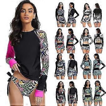 Women Long Sleeve Rash Guard Swimwear Surfing Shirt Two Pieces Swimsuit Geometric Shorts Set Swimsuit Uv Protection Bathing Suit-yezi