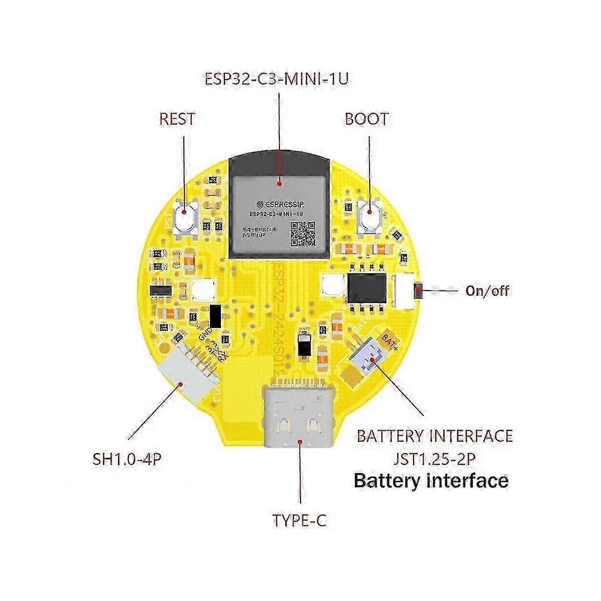 Placa de desenvolvimento LC ESP32-C3 com tela LCD redonda de 1,28 polegadas, módulo Wi-Fi e Bluetooth (não incluso).