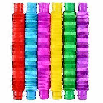 6pcs Colorful Fidget Tube Toys Plastic Stretch Pipe Decompression Stress Relief Sensory Toys Kids Early Development Gifts