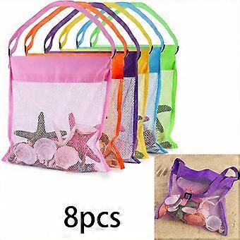 8 Pcs Colorful Mesh Beach Bags, Seashell Collecting Bags with Adjustable Strap for Outdoor Activities