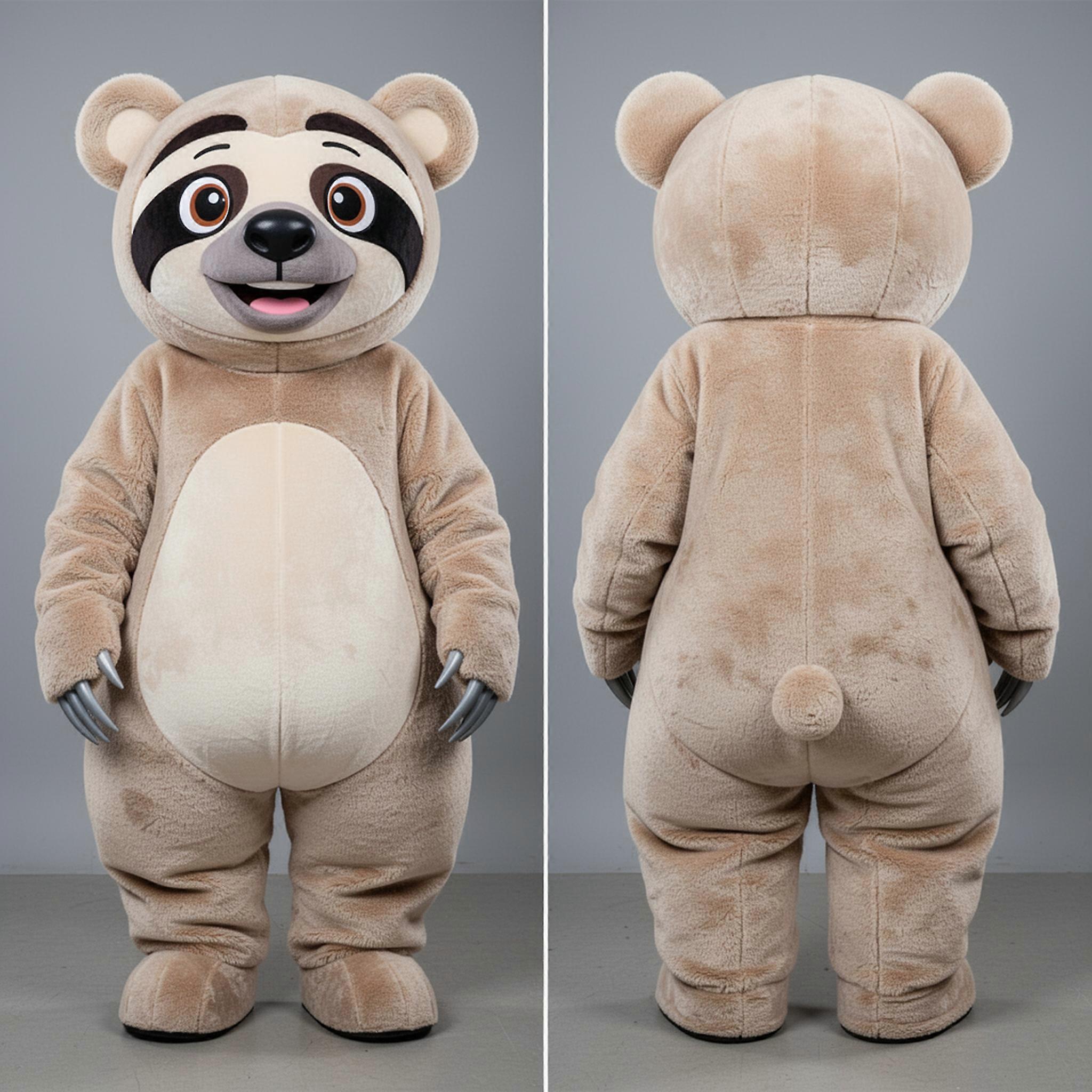 MASTICOT Beige Rounded Sloth Bear Mascot