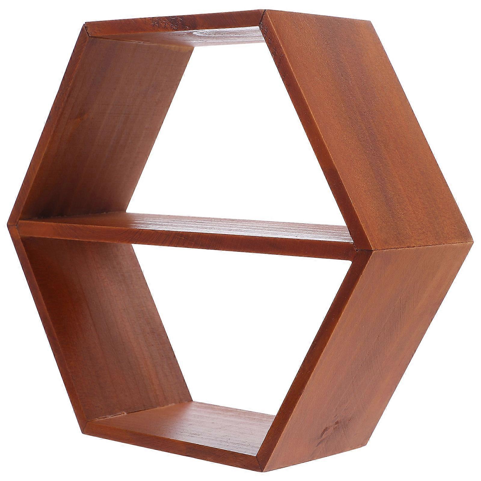 Wall-Mounted Rack Hexagonal Designed for Storage Use 1Pcs Brown Wood