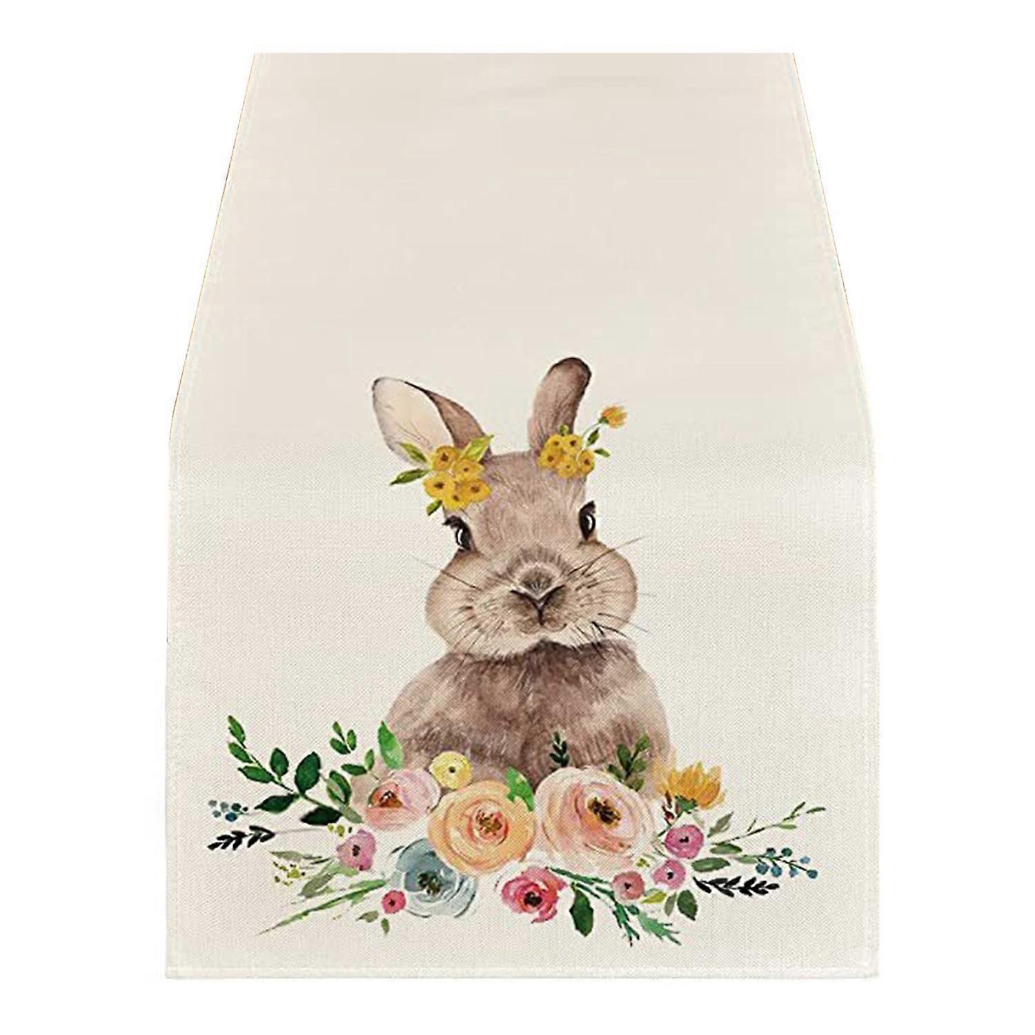 Reusable Easter Table Runner with Rabbit Pattern, Decorative Holiday Table Cover & Protection Mat