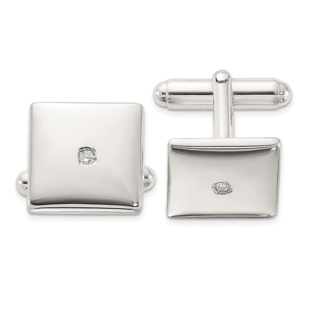 925 Sterling Silver Polished With Cubic Zirconia Square Cuff Links 14.7x14.7mm Wide-Cuff Link for Men